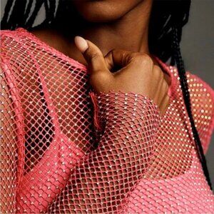 Anthropologie Sunday in Brooklyn Pink Rhinestone Mesh Top w Camisole